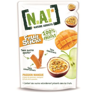 ¡N / A! Nature Addicts - Bolsa de Palitos de Fruta Passion Mango 40g - 100% de Frutas - Sin Azúcares Añadidos, Sin Edulcorantes ni Conservantes - Bolsa Resellable para Llevar a Cualquier Lugar -
