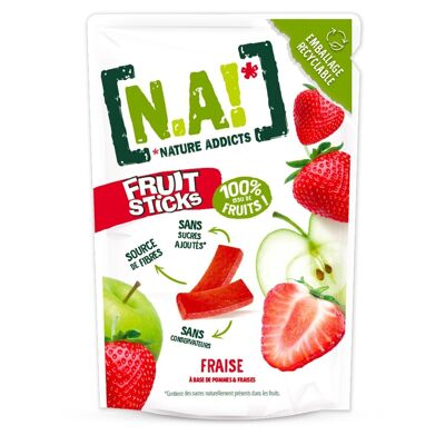 N / A! Nature Addicts - Tüte Fruchtsticks Erdbeere 40 g - 100 % aus Früchten - Ohne Zuckerzusatz, ohne Süßstoffe oder Konservierungsstoffe - Wiederverschließbare Tüte zum Mitnehmen -