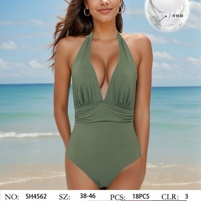 Plain swimsuit with pronounced neckline