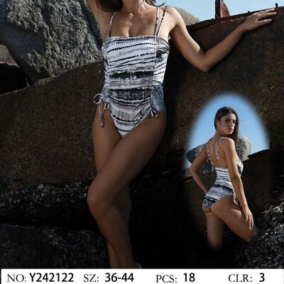 Printed draped rib swimsuit