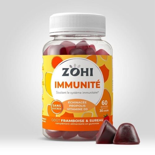 Zohi - Complément Alimentaire Immunité parfum Framboise Sureau, Pilulier 30 jours 180g
