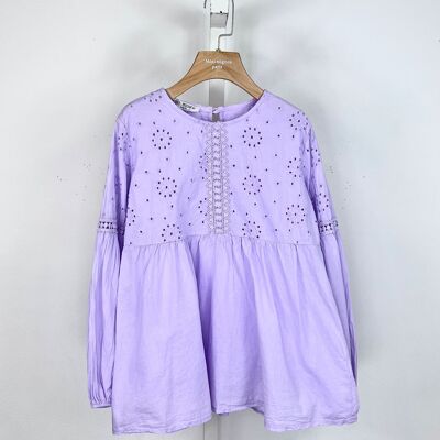 Long-sleeved top with English embroidery for girls