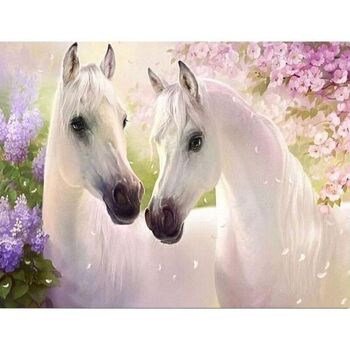 Diamant Peinture Chevaux Blancs Amoureux, 40x50 cm,Forets Carrés 1