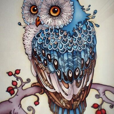 Diamond Painting Owl, 20x25 cm, Round Drills