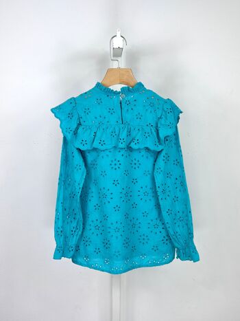 Top à volants, à broderie anglaise et à manches longues pour fille 2