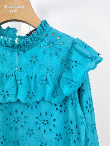 Top à volants, à broderie anglaise et à manches longues pour fille 3