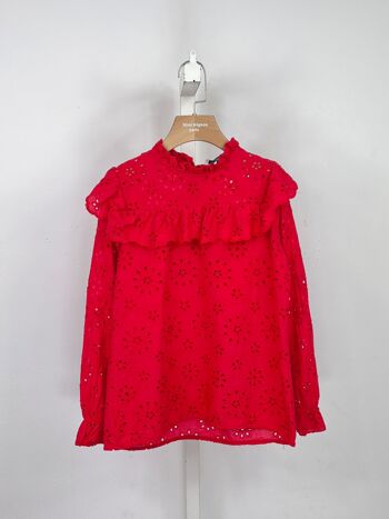 Top à volants, à broderie anglaise et à manches longues pour fille 4