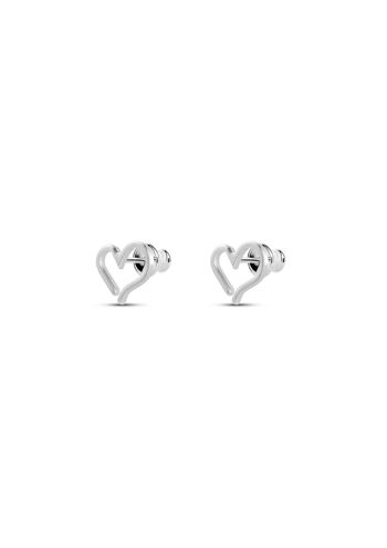 Boucles D'oreilles Tige Coeur Ouvert Argent 6