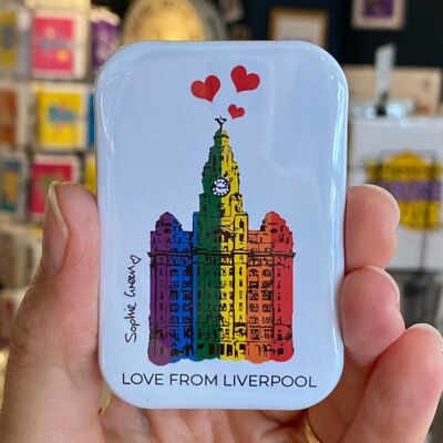 Liverpool „Love from Liverpool“ Liver Building Regenbogen-Kühlschrankmagnet