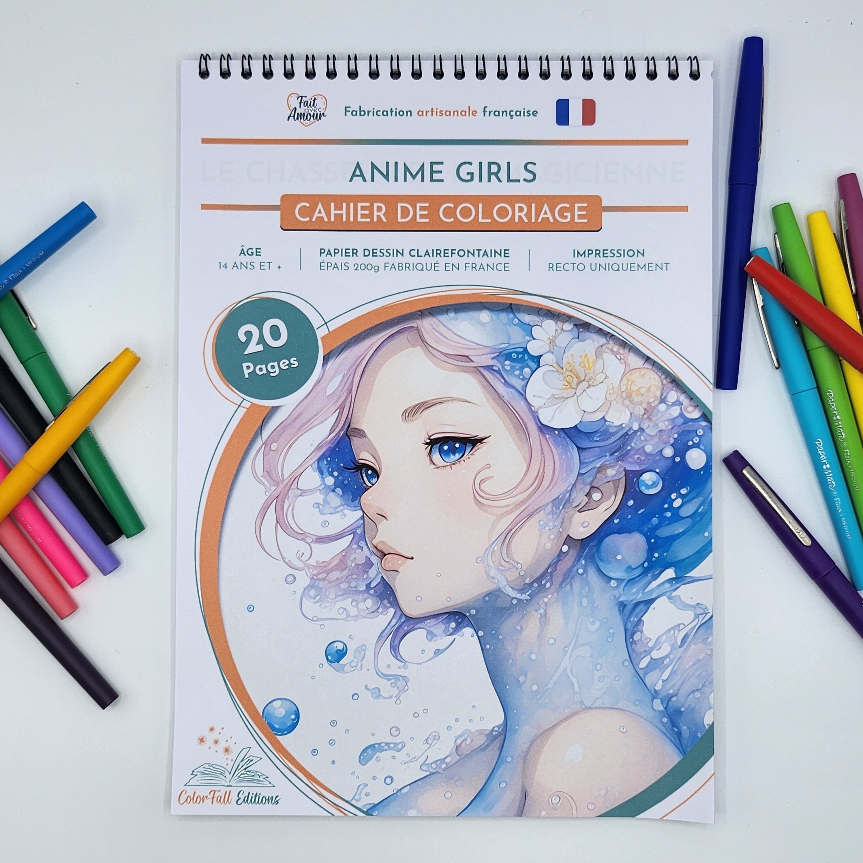 Libro da colorare per adulti, ragazze anime