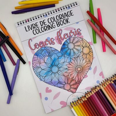 Coloring Book for Adults, Flower Hearts