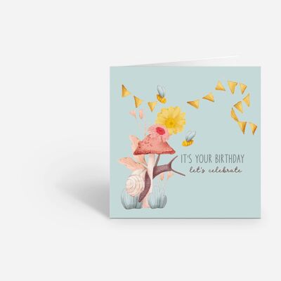 Happy Birthday - Illustrated Card in Pastel Blue