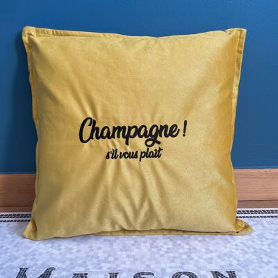 Cuscino con champagne, per favore! colore ocra - ricamato in Francia 45x45 cm