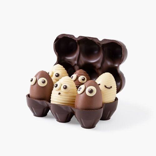 Hueveras con ojos de Chocolate - Figura de Chocolate para Pascua