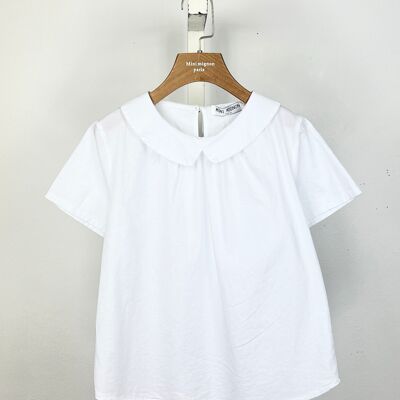 Short-sleeved cotton peter pan collar top for girls