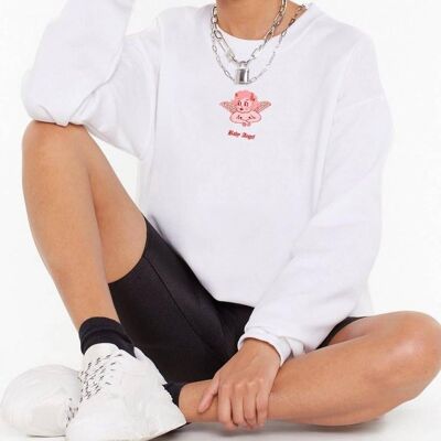Crew Neck Sweatshirt "Baby Angel"__XL / Bianco