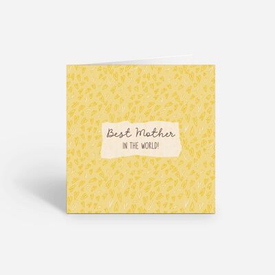 Best Mother in the World - Heart Patterned Yellow Card