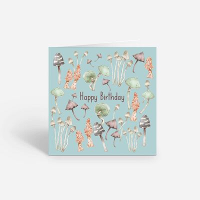 Carte d'anniversaire avec illustrations de champignons