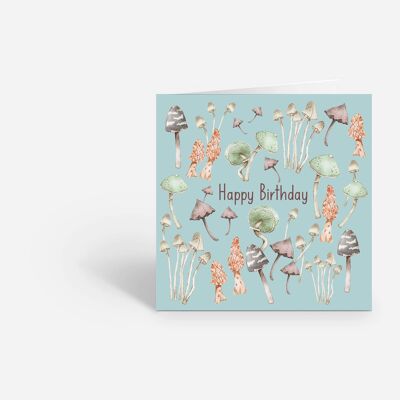 Geburtstagskarte mit Pilzillustrationen