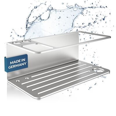 Mensola da bagno MM Steel Styles senza foratura con portaspazzolino - mensola doccia in acciaio inossidabile, cestino doccia - facile da installare con cuscinetto adesivo, incl. Titolare rasatura