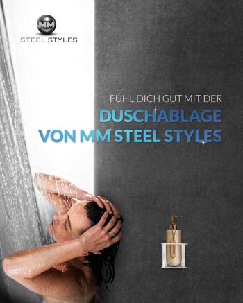 MM Steel Styles Porte-shampooing en acier inoxydable pour douche - Étagère de douche sans perçage, petite - Facile à installer avec tampon adhésif - Panier de douche, support de douche 7