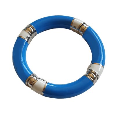 Bracciale a tubo smaltato, bracciale in argento 925 con colori bianco azzurro