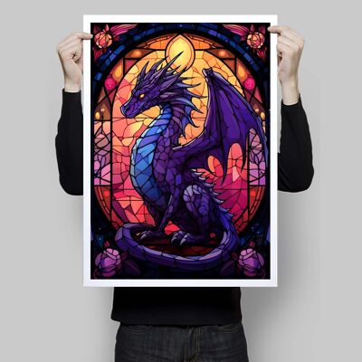 Póster Dragón de fantasía morado