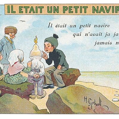 Rondes Enfantines-Postkarte: Es war einmal ein kleines Schiff
