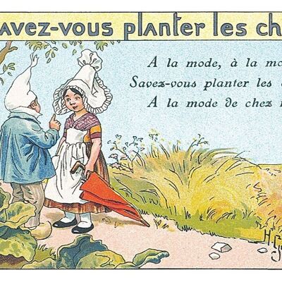 Rondes Enfantines-Postkarte: Wissen Sie, wie man Kohl pflanzt?