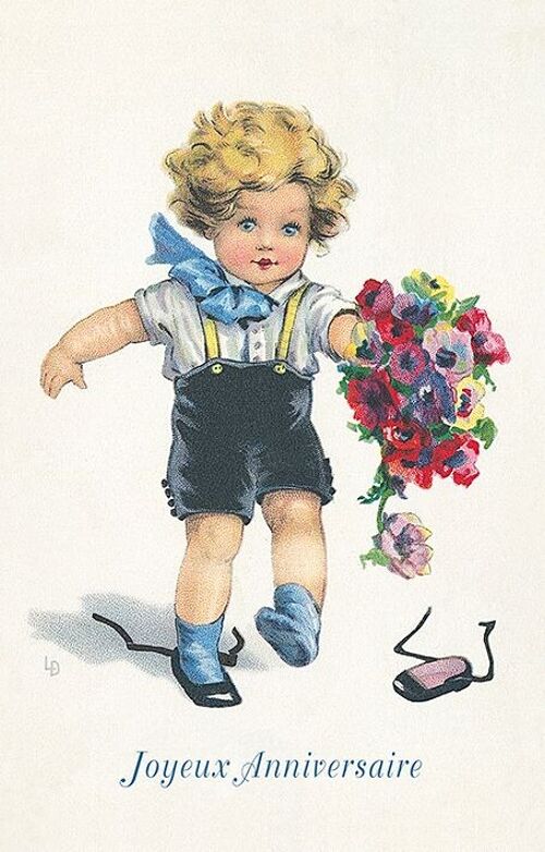 Carte postale garçon et son bouquet