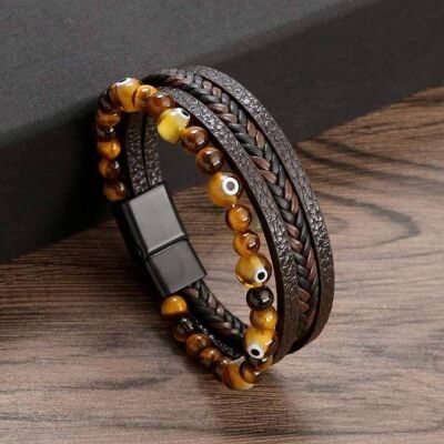 Bracelet en Cuir Tressé avec Œil de Turc en Verre - Élégance Protectrice et Design Unique
