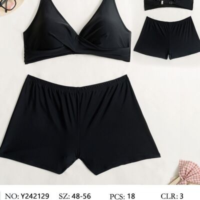 Plain bikini with crossed neckline and shorts