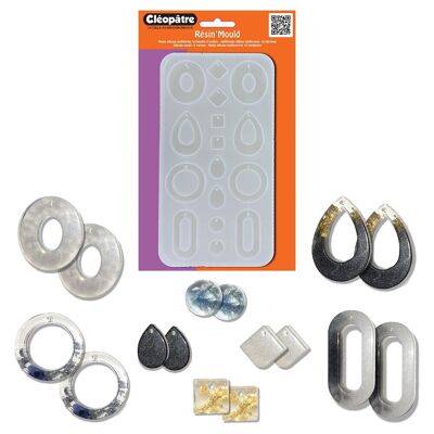 Translucent silicone mold for multi-shaped resin 16 earrings 20 cm x 11.5 cm x 1cm