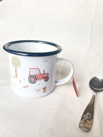 Ferme de tasses en émail | Tasse | Tasse pour enfants | vache | Tracteur | tracteur | bouledogue | Aquarelle | Aquarelle || COEUR & PAPIER 1