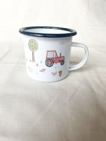 Ferme de tasses en émail | Tasse | Tasse pour enfants | vache | Tracteur | tracteur | bouledogue | Aquarelle | Aquarelle || COEUR & PAPIER 2