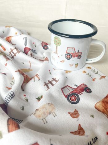 Ferme de tasses en émail | Tasse | Tasse pour enfants | vache | Tracteur | tracteur | bouledogue | Aquarelle | Aquarelle || COEUR & PAPIER 6