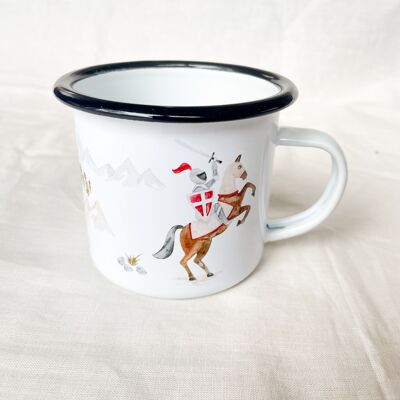 Chevalier de coupe en émail | Tasse | Tasse pour enfants | Cavalier | Château | Aquarelle | Aquarelle || COEUR & PAPIER