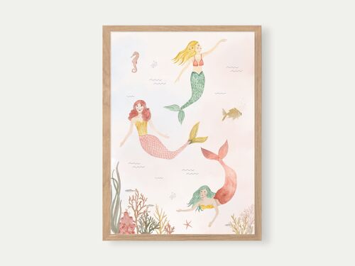 Poster Meerjungfrauen A3 | Print | Kinderposter | Kunstdruck | Kinderzimmer | Kind | Baby | Illustration | Nixen | Meer || HERZ & PAPIER