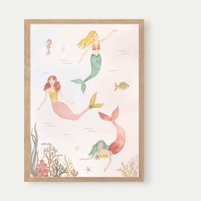 Poster Meerjungfrauen A3 | Print | Kinderposter | Kunstdruck | Kinderzimmer | Kind | Baby | Illustration | Nixen | Meer || HERZ & PAPIER