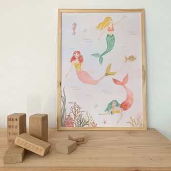 Affiche Sirènes A3 | Imprimer | Affiche pour enfants | Impression d’art | Chambre d'enfants | enfant | Bébé | Illustration | Sirènes | mer || COEUR & PAPIER 3