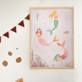 Affiche Sirènes A3 | Imprimer | Affiche pour enfants | Impression d’art | Chambre d'enfants | enfant | Bébé | Illustration | Sirènes | mer || COEUR & PAPIER 4