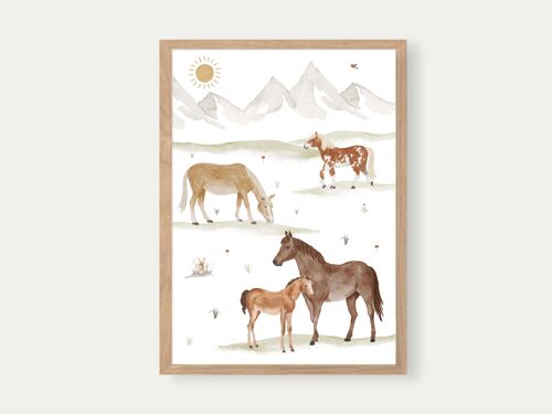 Poster Pferde A3 | Print | Kinderposter | Kunstdruck | Kinderzimmer | Kind | Baby | Illustration | Pfred| Pony | Reiterin || HERZ & PAPIER