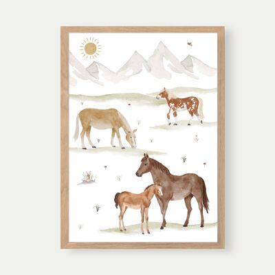 Affiche chevaux A3 | Imprimer | Affiche pour enfants | Impression d’art | Chambre d'enfants | enfant | Bébé | Illustration | Fred| Franges | Cavalier || COEUR & PAPIER