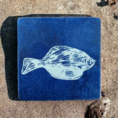 Tile blue print Flounder blue 10 cm x 10 cm