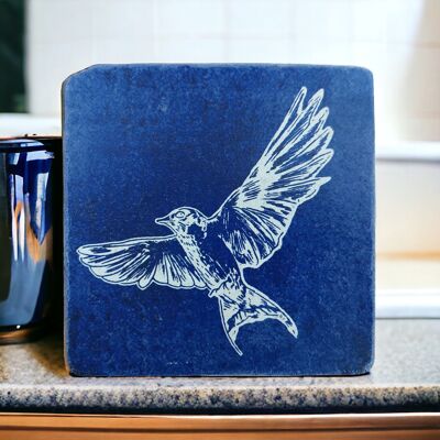 Azulejo estampado azul golondrina vuelo azul 10 cm x 10 cm
