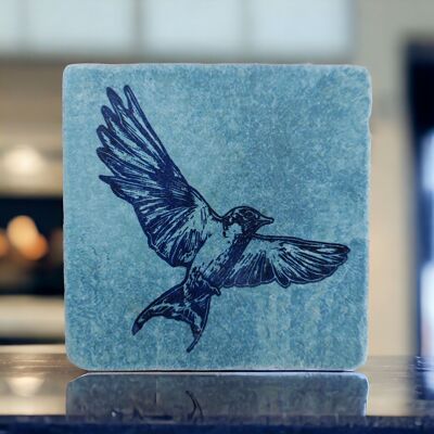 Azulejo estampado azul golondrina vuelo celeste 10 cm x 10 cm