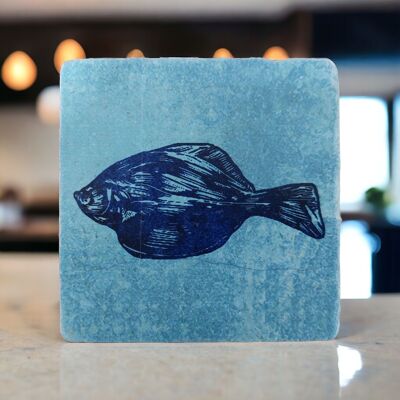 Tile blue print Flounder light blue 10 cm x 10 cm