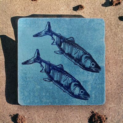 Carrelage imprimé bleu poisson bleu clair 10 cm x 10 cm