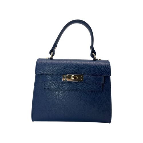 SAC PORTE MAIN CUIR GRAINE MARA BLEU JEAN