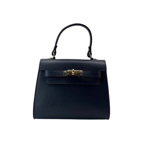 SAC PORTE MAIN CUIR GRAINE MARA BLEU MARINE